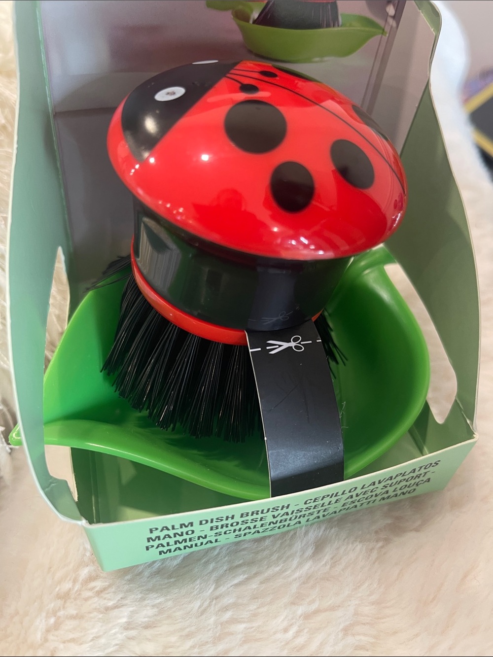 Ladybug Palm Dish Brush with Green Holder - Picture 4 of 6